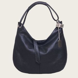 Anna Morellini Black Crescent Leather Hobo Bag
